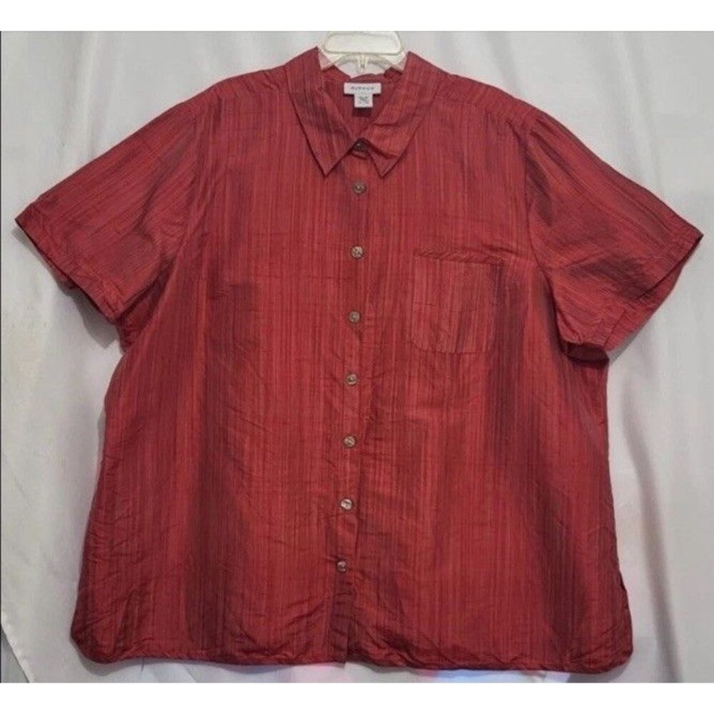 Avenue Womens Plus Size 26/28 Red 100% Silk Short Sleeve Button Up Blouse